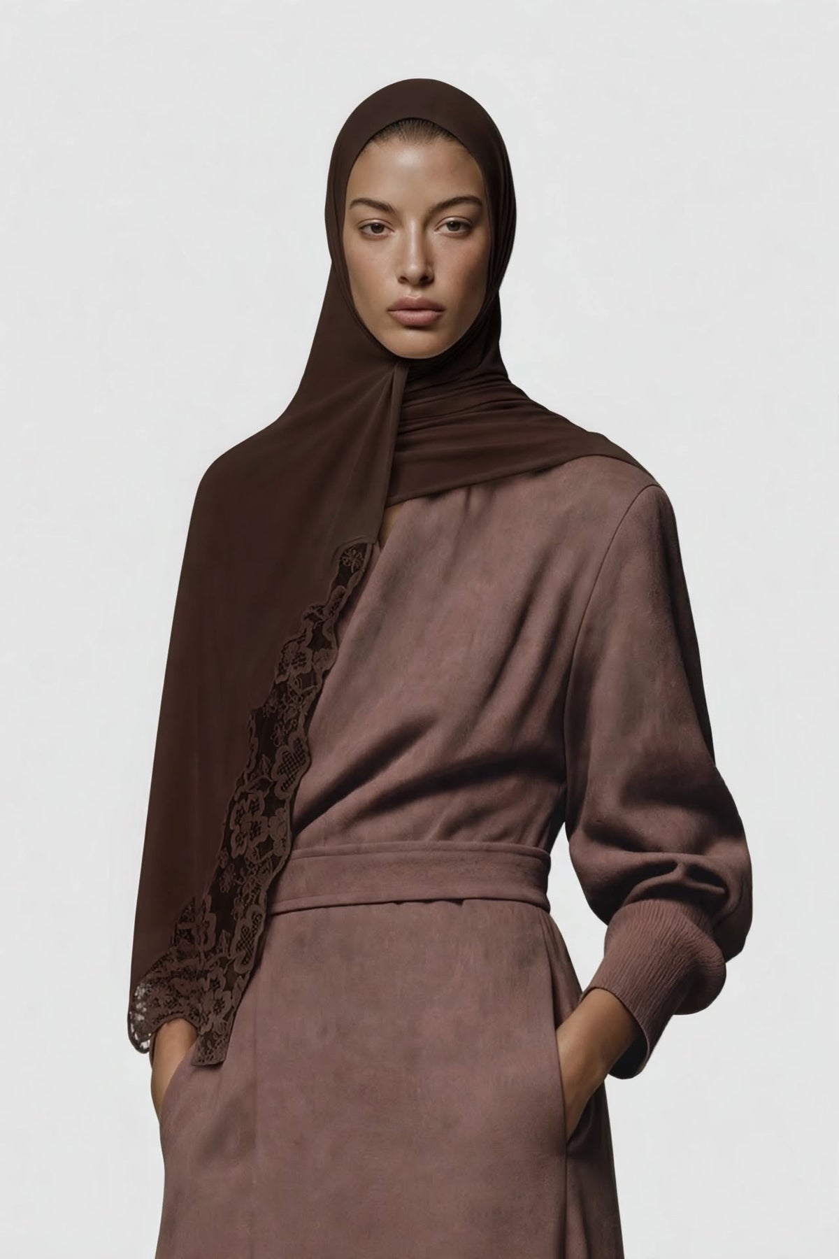 Lace hijab pecan brown