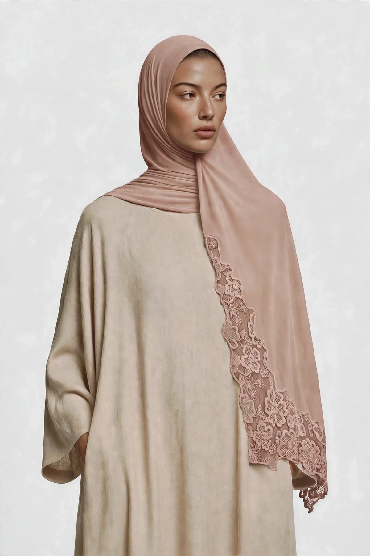 Lace hijab warm nude