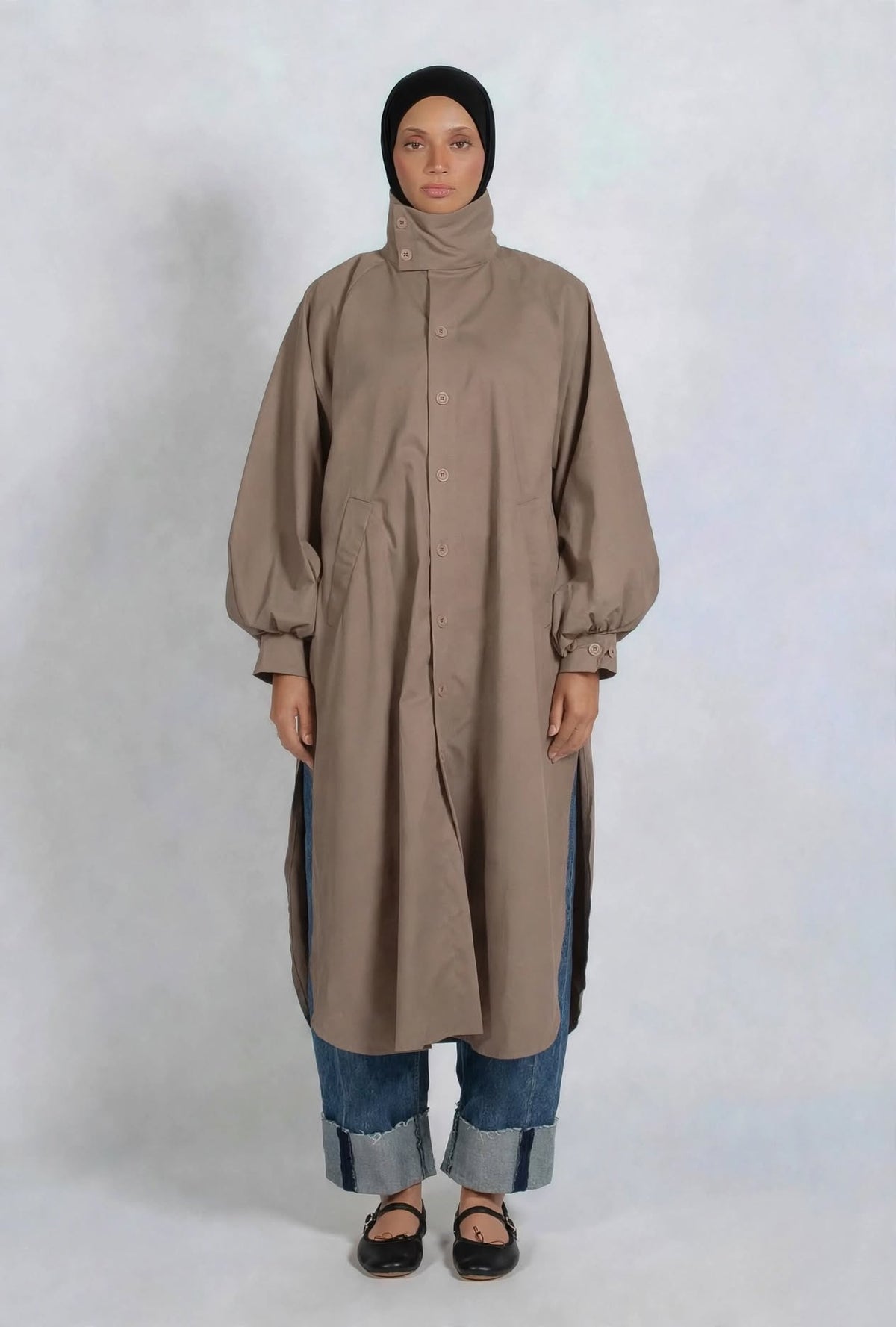 Balloon sleeve trench coat taupe
